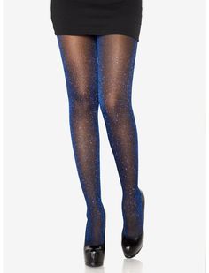 Shimmer Tights Black/Royal | Hot Topic Sparkly Tights Outfit, Shimmer Tights, Metallic Tights, Weird Aesthetic, Sparkle Tights, Sparkly Tights, Glitter Tights, Blue Tights, Fran Fine