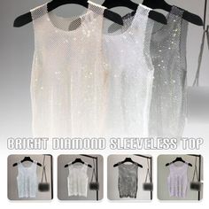 Top Seller for Shiny Bling Crystal Diamond Fishnet Vest Tank Top Tee Cocktail Party Clubwear, Womens Tops Long Sleeve T-shirt For Spring Party, Elegant White Club Top, Elegant White Tops For Club, Disco Style Tank Top For Night Out, Disco Style Sleeveless Club Tops, Disco Style Sleeveless Party Tops, Disco Style Tank Top For Night Out In Summer, Disco Style Tank Top For Summer Nights, Sleeveless Disco Tops For Club