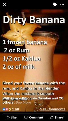 an image of a drink with the text dirty banana on it and instructions to make it