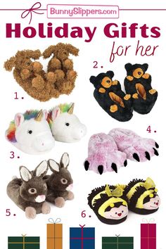 the bunny slippers holiday gift guide for her is available in several sizes and colors