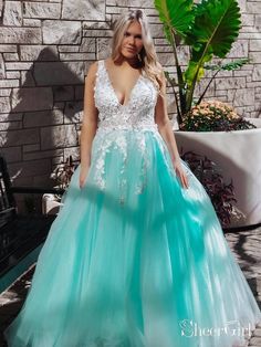 Turquoise Lace Applique Ball Gown Long Ball Gowns Quinceanera Dress APD3194-SheerGirl Pink Tulle Prom Dress, Dress Quinceanera, Turquoise Lace, Lace Ball Gowns, Dresses Quinceanera, Prom Dresses Two Piece, Quinceanera Dress, Gowns Prom, Beautiful Prom Dresses