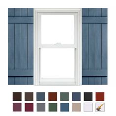 a white window with blue shutters next to it and color swatches on the side