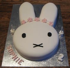 a cake decorated with an image of a bunny