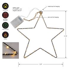 a star shaped light up decoration is shown with instructions to make it look like they are hanging from the ceiling