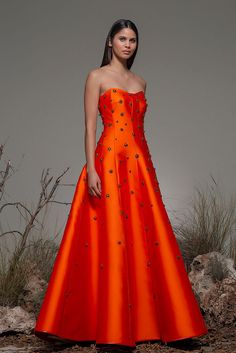 Sleeveless princess seamed A line gown - HerTrove Bloom Fashion, Isabel Sanchis, Orange Gown, Small Atelier, Ellie Saab, High Low Gown, Dress Name, Column Gown, Gowns With Sleeves