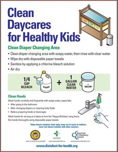 a poster with instructions on how to clean daycares for healthy kids, including cleaning and disinfection