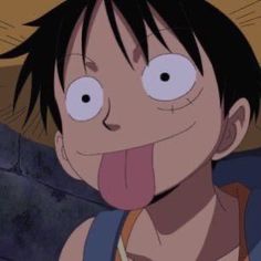 an animated image of a young boy making a funny face with his tongue hanging out