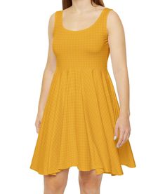 Comfortable, stretchy dresses are trending for your workouts! Just pair this dress with some biker shorts underneath for the perfect, light, cool gym and exercise attire. Fun and flowy, this yellow dress will be a bright addition to your spring and summer clothing wardrobe. Whether it's hitting the town or lounging around, this bright and fun skater/tennis dress brings an unmatched flair to any woman's wardrobe. Made with a high-quality, 290gsm fabric blend that is 83% polyester, 17% spandex, it's comfy, stretchy and a perfect match to any occasion.   .: Material: 83% polyester, 17% spandex .: Medium-heavy fabric (8.5 oz /yd² (290 g/m .: Mid-length .: Seam thread color automatically matched to design (black or white) .: Assembled in the USA from globally sourced parts .: *Asymmetrical skir Fitted Tennis Dress For Gym In Spring, Summer Knee-length Athleisure Activewear, Summer Athleisure Activewear, Knee-length, Casual Stretch Mini Tennis Dress, Casual Stretch Mini-length Tennis Dress, Fitted Athleisure Dresses, Knee-length Workout Activewear For Summer, Fitted Knee-length Activewear For Gym, Casual Stretch Cotton Tennis Dress