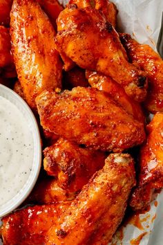 chicken wings with ranch dressing on the side