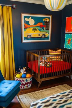 Primary Color Nursery Ideas, Boy Nursery Colorful, Eclectic Nursery Boy, Colorful Boy Nursery, 90s Nursery, Baby Room Colorful, Colorful Nursery Ideas, Maximalist Nursery, Eclectic Baby Nursery