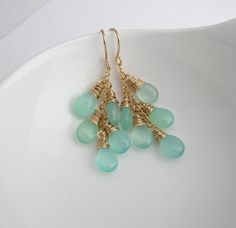 Milky Green Quartz Waterfall Earring Waterfall Earrings, Earrings Chandelier, Gemstone Drop Earrings, Elegant Chandeliers, Green Chalcedony, Aqua Chalcedony, Earrings Bohemian, Green Quartz, Summer Gift