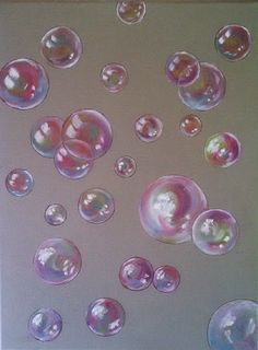 an abstract painting with many bubbles floating in the air