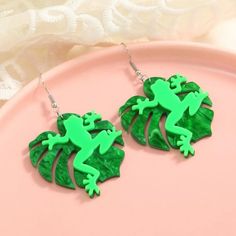 This Unique Pair Is A Wonderful Addition To Your Wardrobe And Your Style; Sure To Get Lots Of Compliments! Gsunuq50b0006a3 Green Novelty Jewelry For Summer, Green Novelty Summer Jewelry, Novelty Green Summer Jewelry, Trendy Green Leaf-shaped Jewelry, Acrylic Frog, Frog Earrings, Square Mosaic Tile, Sliding Door Handle, Dog Nail File