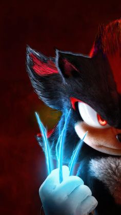 sonic the hedgehog from sonic the hedgehog is holding a glowing toothbrush in his right hand