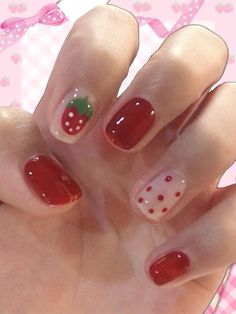 Cutecore Nails, Red Jelly Nails, Male Nails, Nice Hands, Pop Nails, Goddess Nails, Nails Jelly, Strawberry Aesthetic, Nails Pretty