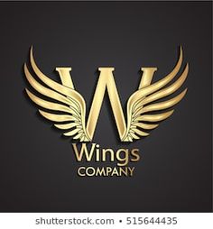 the wings company logo is gold on a black background with white letters and an image of two