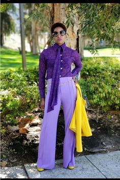 The fabulousness of this outfit 💜💛💜 @MyStyleisMyBrand is rocking it Have you taken advantage of the Dory Blouse super discount? 𝗕𝘂𝘆 𝗢𝗡𝗘 - 𝗚𝗲𝘁 𝗢𝗡𝗘 𝟱𝟬% 𝗢𝗙𝗙 while stocks last! Discount code is: 𝐃𝐨𝐫𝐲𝟓𝟎/𝟓𝟎 Available for a limited time! One for you and one for you again or a lucky friend. 😍 Tap for details. #Neobantu #africanprint #localisbetter #personalstyle #womensstyle #fashionquote Maximalist Professional Outfits, Triadic Outfit, Lavender Outfit Ideas, Colour Blocking Outfit, Vibrant Outfits, Color Outfits, Colour Combinations Fashion, Look Rose, Color Combos Outfit