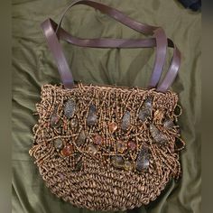 Brand New. Large Tote. Unique. Gorgeous Bohemian Beaded Beach Bag For Summer, Beaded Beach Bags For Beach Season, Summer Vacation Beaded Shoulder Bag, Brown Summer Shoulder Bag Fashion Accessory, Beaded Natural Color Beach Bag, Rectangular Beaded Beach Bag, Beaded Straw Beach Bag, Summer Beaded Brown Shoulder Bag, Beaded Natural Straw Bag For Beach