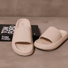 sand colored late to the foam party slip on rubber slide sandals on aesthetic background - elle bleu shoe boutique Slip-resistant Foam Slip-on Slides, Cushioned Foam Slides Slip-on, Spring Non-slip Foam Slides, Outdoor Slip-resistant Synthetic Slides, Non-slip Foam Slides With Open Toe