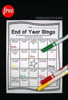 the end of year bingo game with two pens