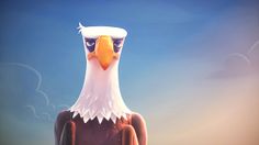 an eagle standing in front of a blue sky