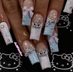 Finger Extensions, Blue Hello Kitty, Hello Kitty Nail, Kitty Nail, Duck Feet, Kitty Nails, Girly Acrylic, Nail Art Set, Girly Acrylic Nails