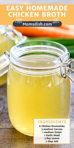 homemade chicken broth recipe in a glass jar