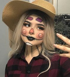 Glam Scarecrow Makeup, Cute Scarecrow Makeup, Nem Halloween Makeup, Last Minute Kostüm, Halloweenský Makeup, Halloween Make-up Looks