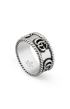 Rope twist details add texture to this iconic sterling silver band ring with an aged finish. Style Name:Gucci Gg Band Ring. Style Number: 6245727. New Zealand Jewellery, Gucci Rings, Gucci Jewelry, Gucci Gg Marmont, Sterling Silver Rings Bands, Luxury Rings, Detailed Ring, Ladies Diamond Rings, Gg Marmont