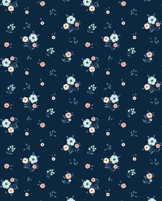 a dark blue background with pink and blue flowers