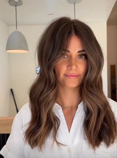 Layered Chocolate Brown Hair, Medium Brown Hair All Over Color, Simple Brown Hair Color, All Light Brown Hair, Chestnut Brown Hair Straight, Brown Hair On Pale Skin Blue Eyes, Brown Hair For Hazel Eyes Fair Skin, Tan With Brown Hair, Hair Color Ideas For Brunettes Natural