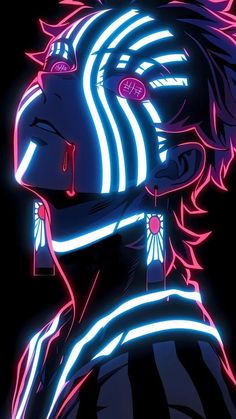 an anime character with neon lights on his face