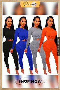 Round Neck Long Sleeve T-shirt Stacked Pants 2 Piece Set Casual Long Sleeve Two-piece Tops, Casual Matching Set Tops For Fall, Stacked Pants, Color Pick, 2 Piece Set, Two Pieces, Long Sleeve T Shirt, Apparel Accessories, Pants Set