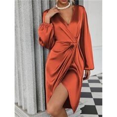 -Item Id 44141139 -Details: Wrap -Neckline: V Neck -Sleeve Type: Bishop Sleeve -Style: Elegant -Type: Fitted -Waist Line: High Waist -Hem Shaped: Wrap -Color: Orange -Pattern Type: Plain -Sleeve Length: Long Sleeve -Fit Type: Regular Fit -Length: Midi -Material: Satin -Composition: 100% Polyester -Care Instructions: Machine Wash Or Professional Dry Clean -Sheer: No -Fabric: Non-Stretch **Open To Offers!!!** **Bundle To Save More** **30% Off Bundles Of 2 Or More Items!!** ***Orders Go Out Within Orange Pattern, Bishop Sleeve, Women Midi, Lantern Sleeve, Lantern Sleeves, Womens Midi Dresses, Dress P, Women Clothes Sale, Sleeve Styles