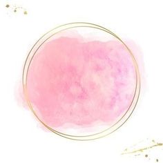 a pink and gold circle frame on a white background with splatters around it