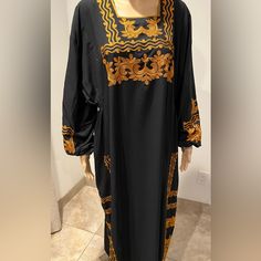 Women Black Embroidered Abaya Cotton Comfortable For Spring And Summer Black Long Sleeve Abaya With Floral Embroidery, Black Long Sleeve Kaftan With Floral Embroidery, Embroidered Abaya, Women Clothing, Size 2, Clothes For Women, Women Shopping, Clothes, Black