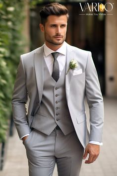 >>ORIGINAL ARTWORK AND CONTENT, PLEASE DO NOT COPY<< Men Suits, Suits For Man, Dapper Style Light Grey Double Breasted Suit for Men - Elegant Wedding Attire  - Formal Attire, Formal Fashion Slim Fit Suit, Formal piece Wedding Suit, Double Breasted, Formal Fashion Slim Fit Suit. Elevate your style with our classic light grey double-breasted suit for men. This elegant and timeless ensemble is perfect for weddings, formal events, or any occasion where you want to make a statement. Crafted with prec Wedding Mens Suits, Grooms Gray Suit, Groom In Gray Suit, Jas Wedding, Wedding Tuxedo For Men Grey, Light Gray Wedding Suit, Bespoke Tailored Wedding Suits