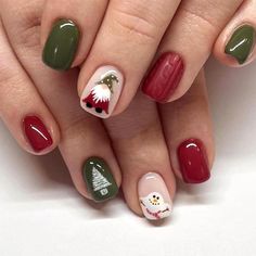 Nail Holiday, Gnome Snowman, Nails Xmas, Tree Gnome, Coquette Nails, Soft Gel Nails, Short Press On Nails, Nails Press, Nagel Tips