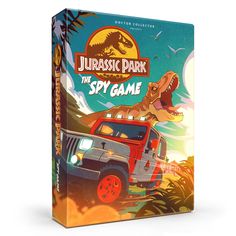 a book with an image of a dinosaur and a jeep on the cover that says,'jurassic park the spy game '