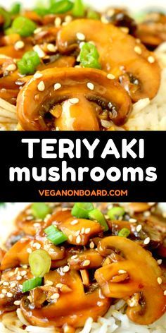 this is an image of teriyaki mushrooms on rice