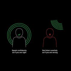 three different types of signals on a black background with the words speak confidently, but if you are right, as if you're wrong