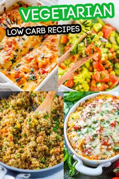 vegetarian low carb casserole recipe collage with four pictures and title text