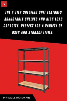 the 4 tier shelving unit features adjustable shelves and high load capacity, perfect for a variety of uses and storage items