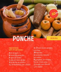 an advertisement for ponche in spanish with pictures of fruits and vegetables