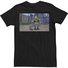 a black t - shirt with an image of a dog wearing a costume