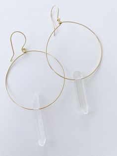 Ultra-thin lightweight brass hoop earrings with a Quartz point. Brass Hoop Earrings, Brass Hoops, Quartz Points, Jewelry Earrings Hoops, Ring Necklace, Ring Earrings, Necklaces Bracelets, Decorative Accessories, Hoop Earrings