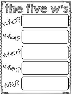 the five w's worksheet is shown in black and white with writing on it