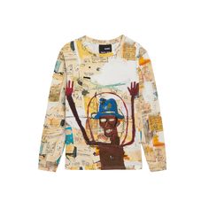 This is a premium medium weight long-sleeve shirt. The all-over print featured is Basquiat's artwork Toxic. 100% medium weight cotton jersey Slightly oversized fit, Unisex, Adult size XS-XL Ribbed neck and sleeve hem Relaxed crew neck Made in Portugal Machine wash cold, inside-out and tumble dry low to preserve color About the artwork: Jean-Michel Basquiat’s Toxic is a portrait of his friend, the New York artist and DJ Torrick Ablack (a.k.a. Toxic) who collaborated with him on music projects and Spring Long Sleeve Graphic T-shirt, Fall Long Sleeve T-shirt With Sublimation Print, Urban Long Sleeve Sweatshirt With Graffiti Print, Oversized Long Sleeve Graffiti Sweatshirt, Streetwear Shirt With All Over Print And Crew Neck, Streetwear Crew Neck Shirt With All Over Print, Crew Neck Shirt With All Over Print For Streetwear, Long Sleeve Printed T-shirt For Fall, Printed Long Sleeve T-shirt For Fall