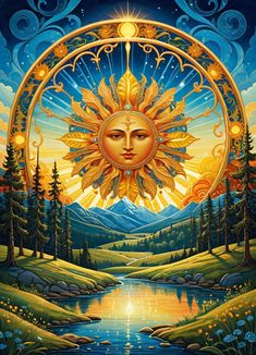 the sun and moon are depicted in this painting by artist jeff vanderhout