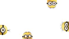 three yellow minion faces with eyes and one eye open, all facing different directions